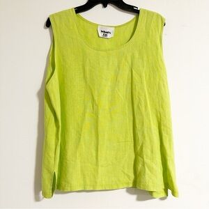 What's Up Vintage Blue Sleeveless Lagenlook Lime Linen Swing Top Shirt USA